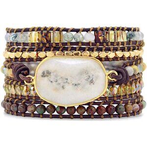 Natural Stone Wrap Bracelet Turquoises Crystal Beads Bracelet Jewelry White Opal